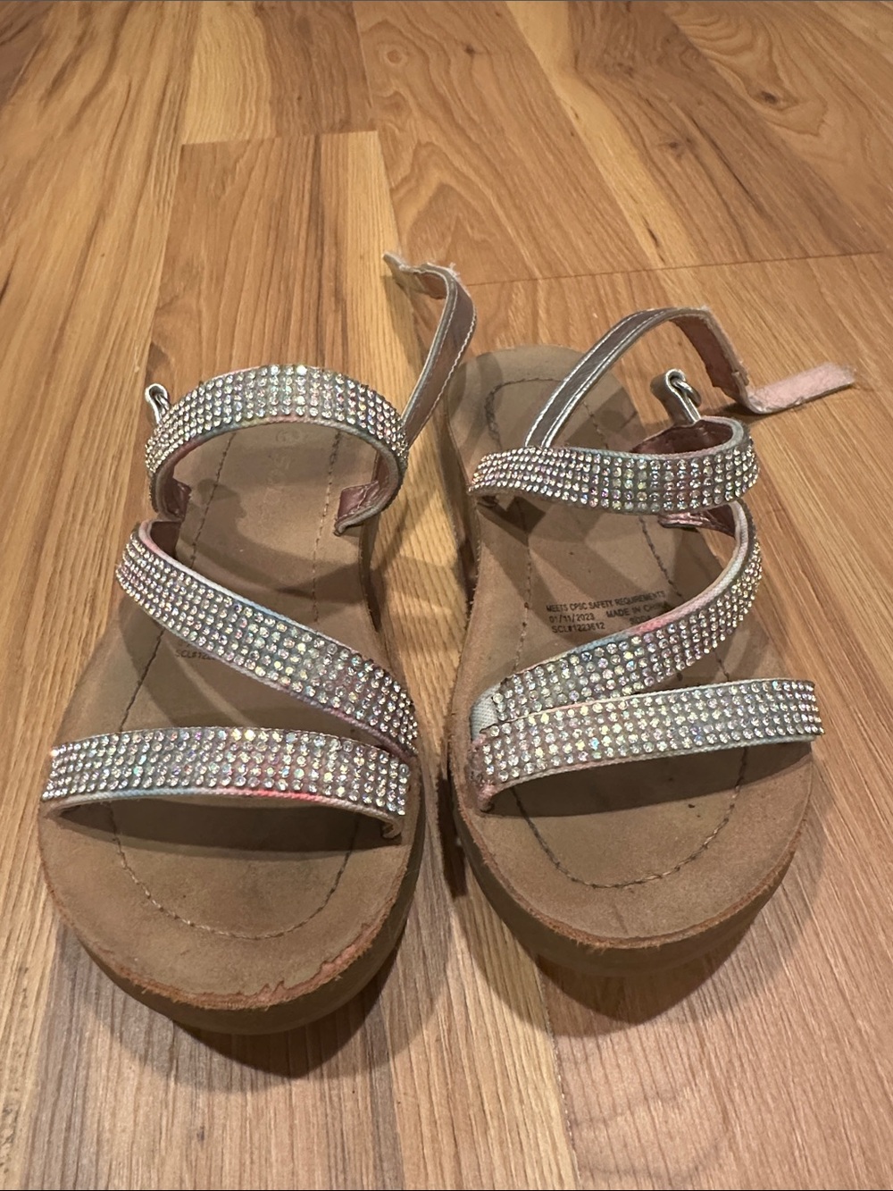 Soda Girls' Rhinestone Strappy Sandals in Silver